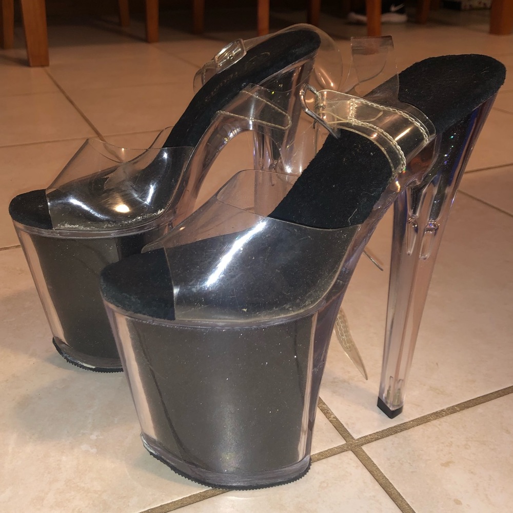 Used Pleaser Xtreme 808g 8” Black Glitter sz 6